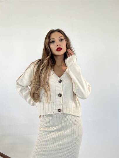 3100 DÜĞMELİ HIRKA ETEKLİ TAKIM-KREM - 5