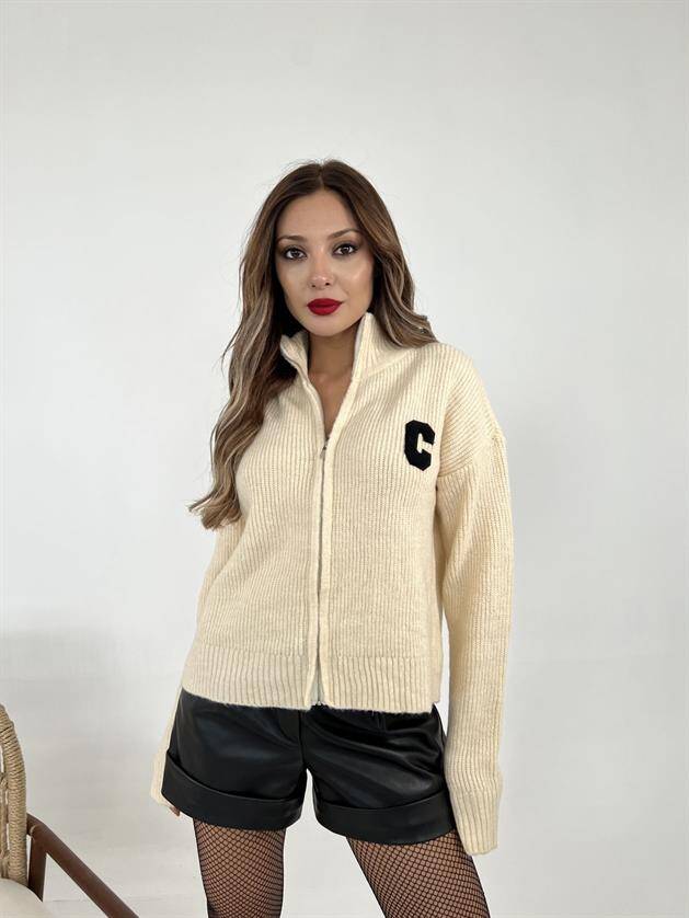 3907 TRİKO ŞARDONLU ARMALI HIRKA-KREM - 1