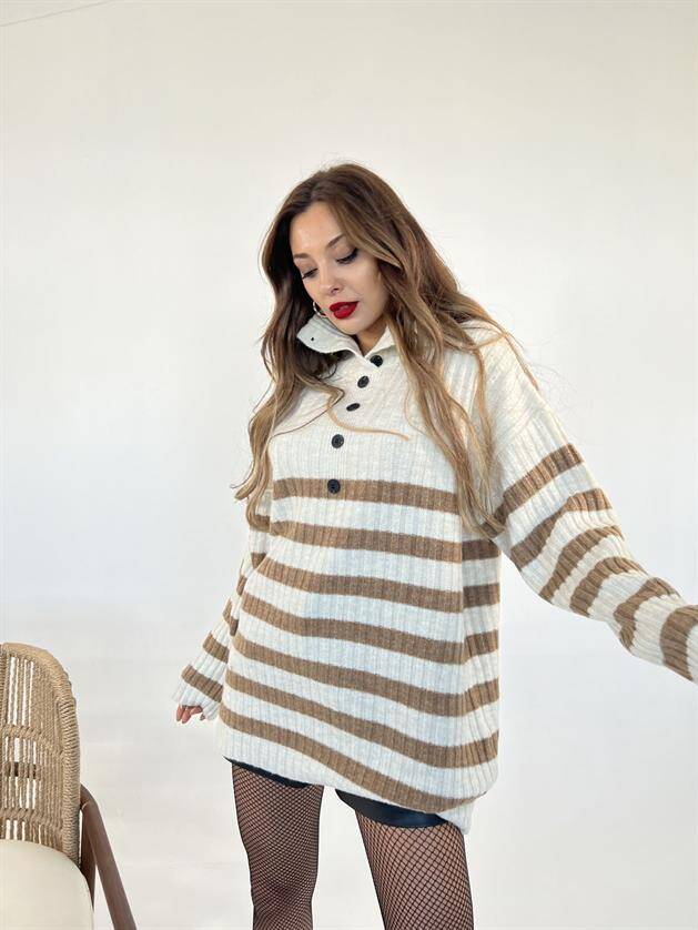 3937 TRİKO YAKA DÜĞMELİ ŞARDON-KREM-VİZON - 5