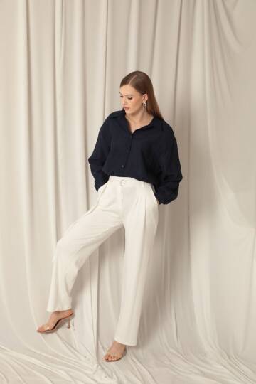 Aerobin Kumaş Basıc Kadın Lacivert Gömlek - 2