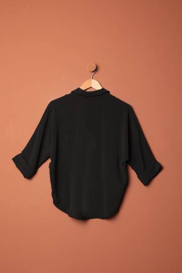 Aerobin Kumaş Düğmeli Kadın Gömlek-Siyah - 2