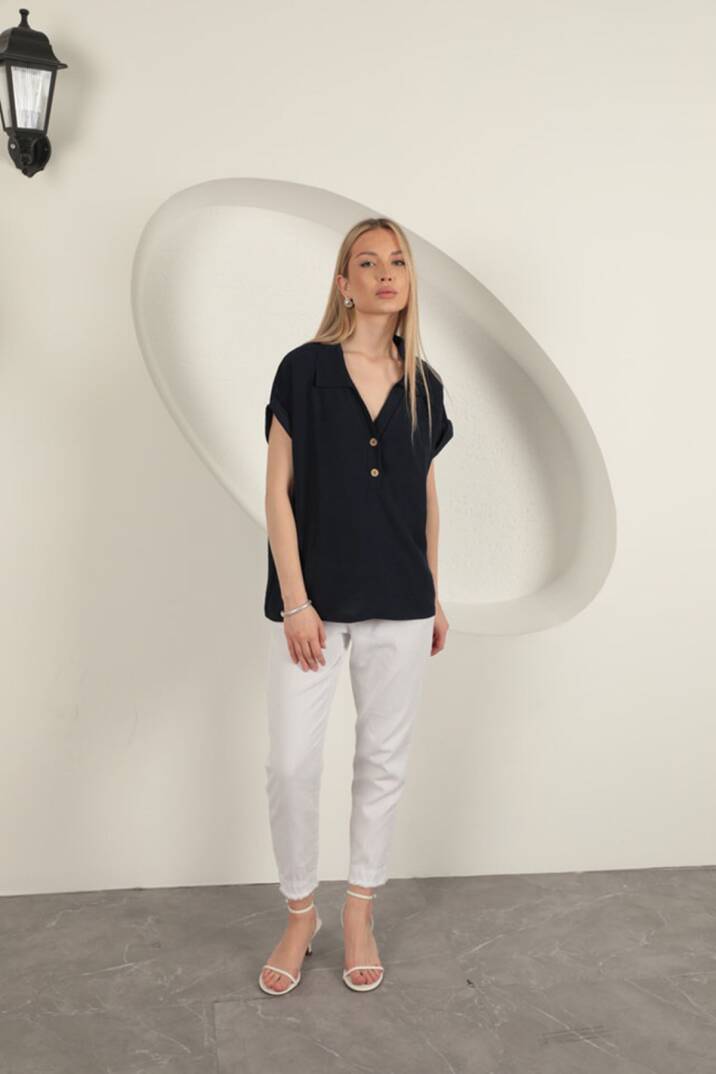 Aerobin Kumaş Kadın Gömlek-Lacivert - 3