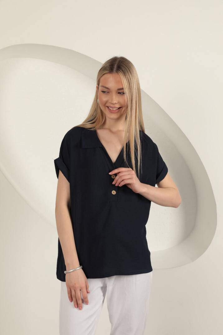 Aerobin Kumaş Kadın Gömlek-Lacivert - 4