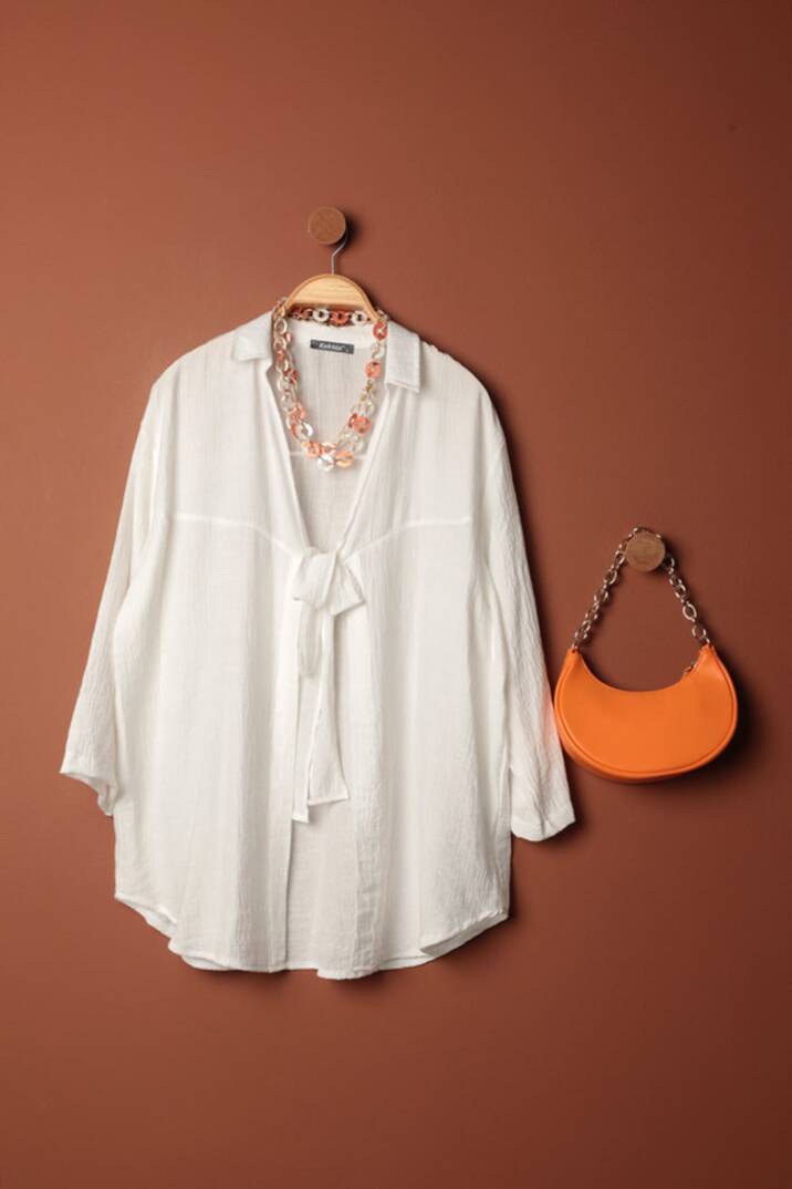 Ağaç Kabuğu Kumaş Kimono-Ekru - 1