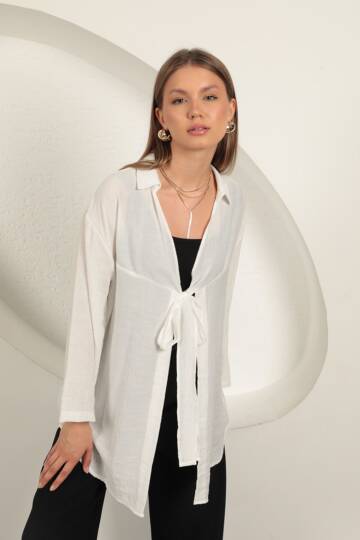 Ağaç Kabuğu Kumaş Kimono-Ekru - 4