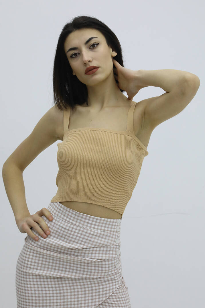 Askılı Triko Büstiyer Vizon - P-019917 - 1