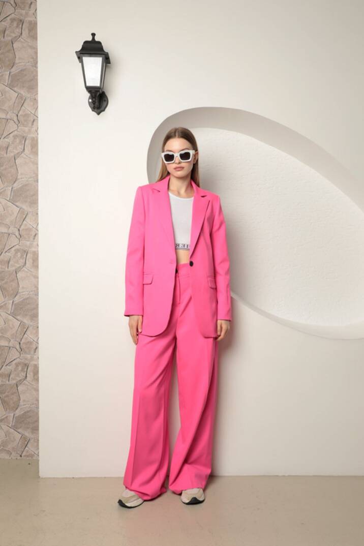 Atlas Kumaş Kadın Oversize Ceket-Fuşya - 2