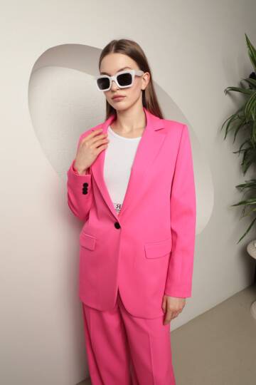 Atlas Kumaş Kadın Oversize Ceket-Fuşya - 5