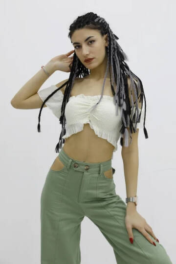 Balon Kol Lastikli Büstiyer Ekru - P-019964 - 2