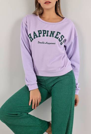 Baskılı Crop Sweat Lila - 0135.159. - 2