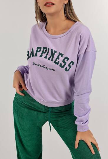 Baskılı Crop Sweat Lila - 0135.159. - 3