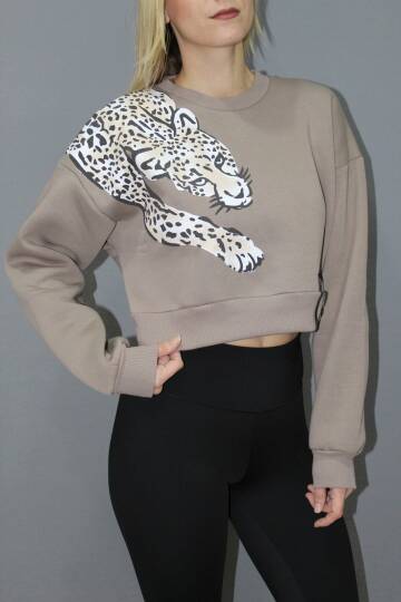 Baskılı Crop Sweat Taba - 211.502. - 2