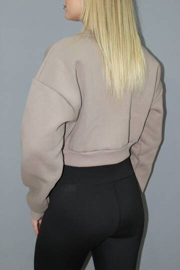 Baskılı Crop Sweat Taba - 211.502. - 4