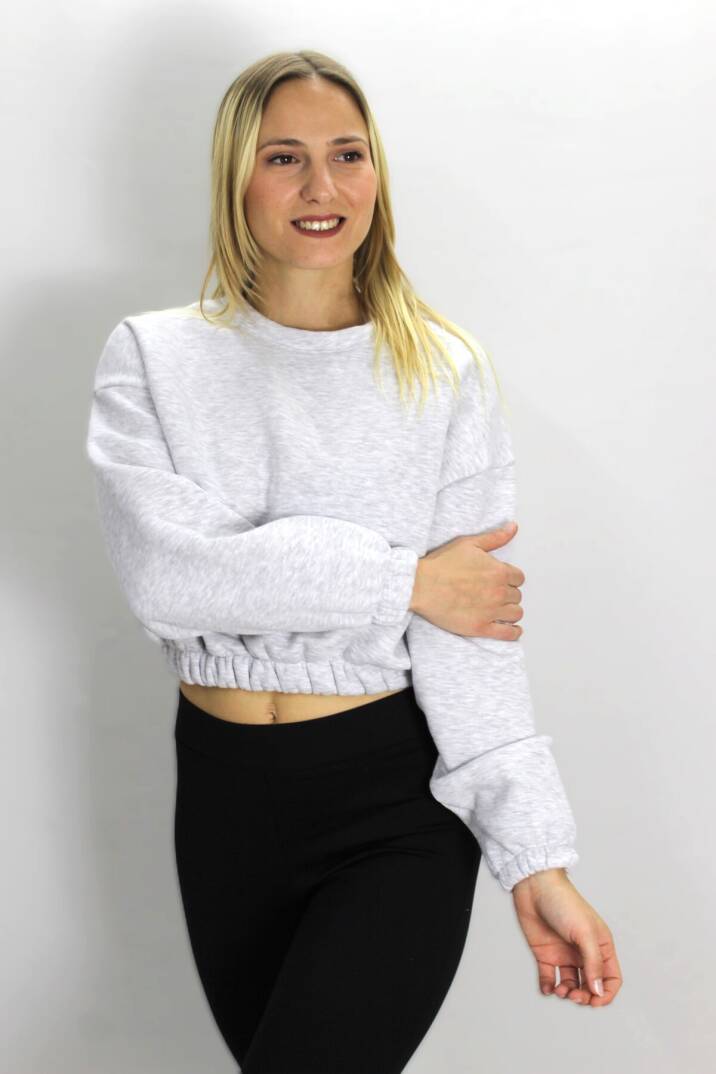 Bel Lastikli Bisiklet Yaka Sweat Gri - 07100 - 3