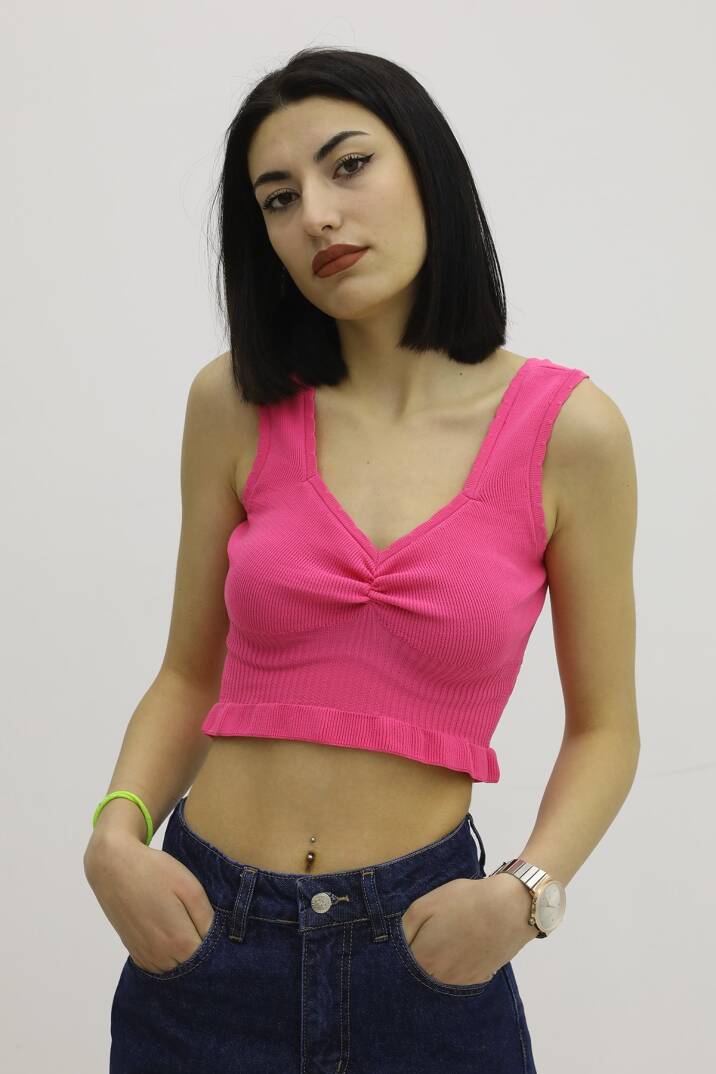 Bel Lastikli Triko Bluz Fuşya - P-019708 - 1