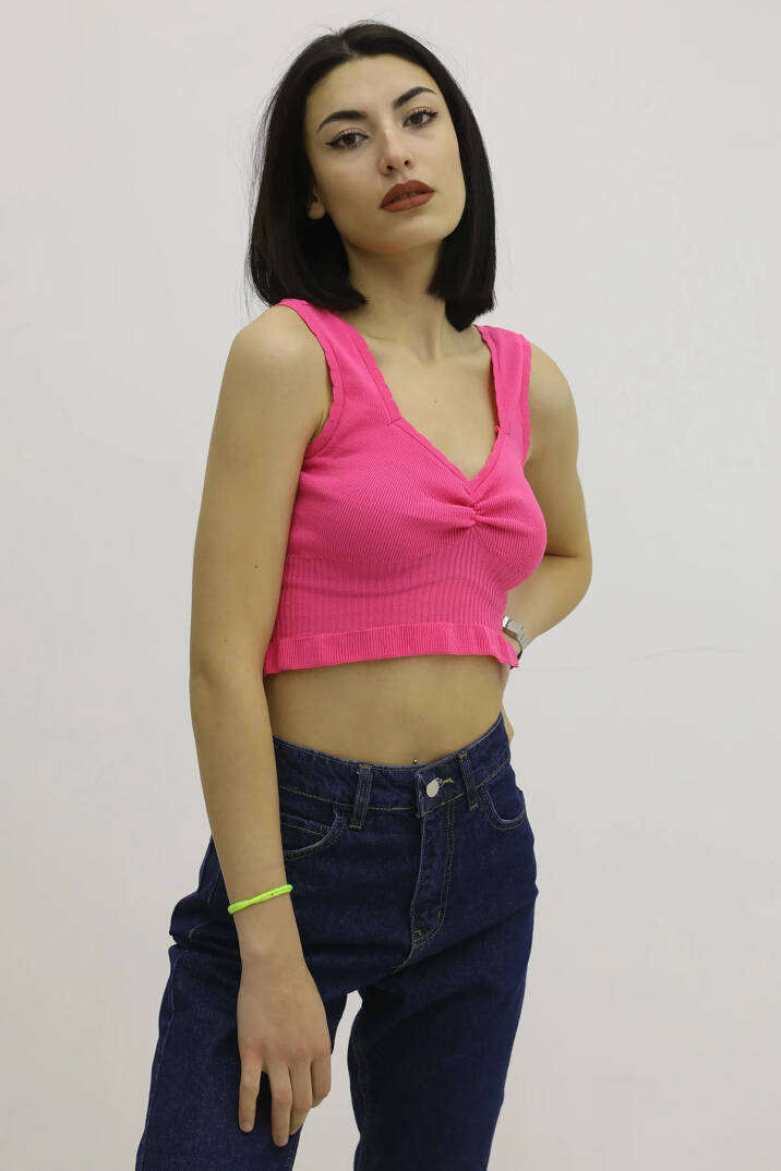 Bel Lastikli Triko Bluz Fuşya - P-019708 - 2