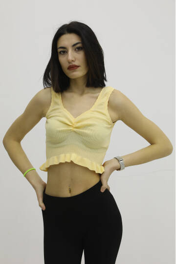 Bel Lastikli Triko Bluz Hardal - P-019708 - 2