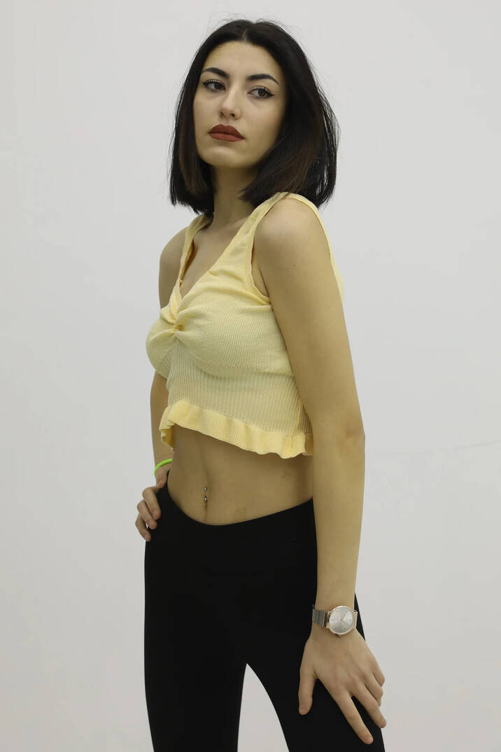 Bel Lastikli Triko Bluz Hardal - P-019708 - 3