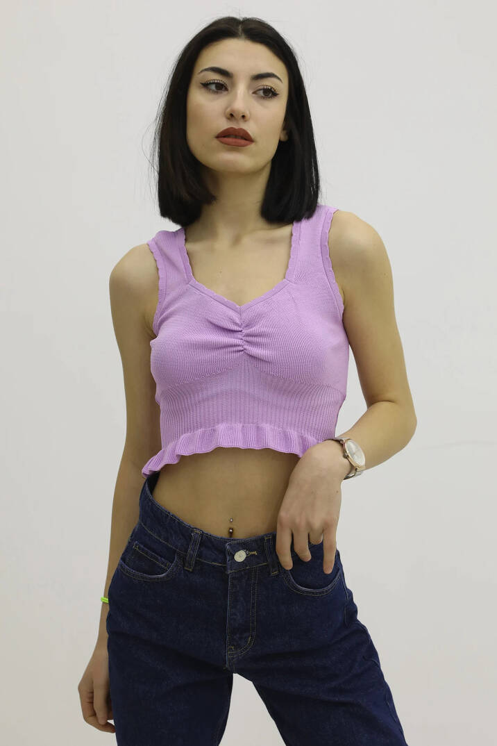 Bel Lastikli Triko Bluz Lila - P-019708 - 3