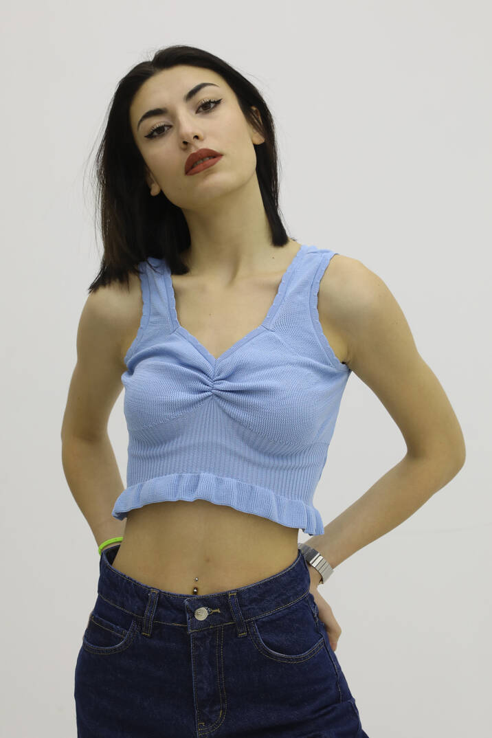 Bel Lastikli Triko Bluz Mavi - P-019708 - 1