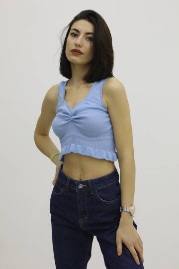 Bel Lastikli Triko Bluz Mavi - P-019708 - 2