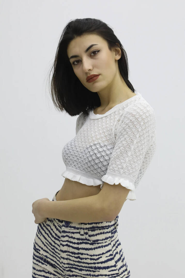 Bel Lastikli Triko Bluz - P-019803EKRU - 3