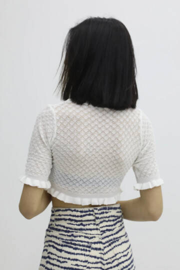 Bel Lastikli Triko Bluz - P-019803EKRU - 4