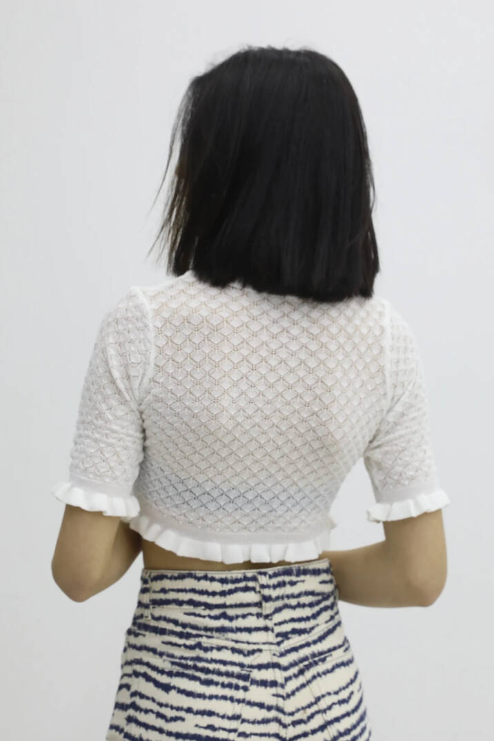 Bel Lastikli Triko Bluz - P-019803EKRU - 4