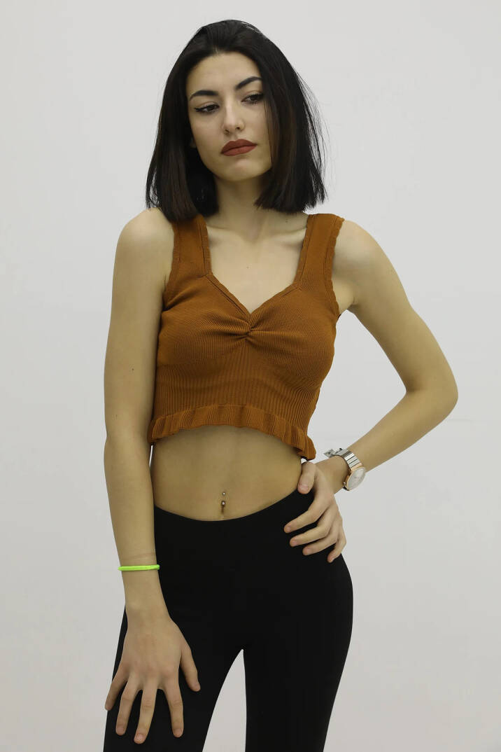 Bel Lastikli Triko Bluz Taba - P-019708 - 1