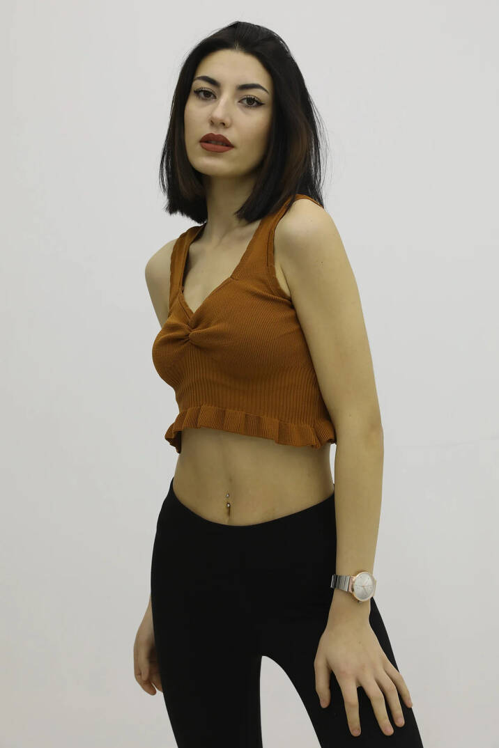 Bel Lastikli Triko Bluz Taba - P-019708 - 3