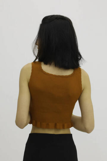 Bel Lastikli Triko Bluz Taba - P-019708 - 4