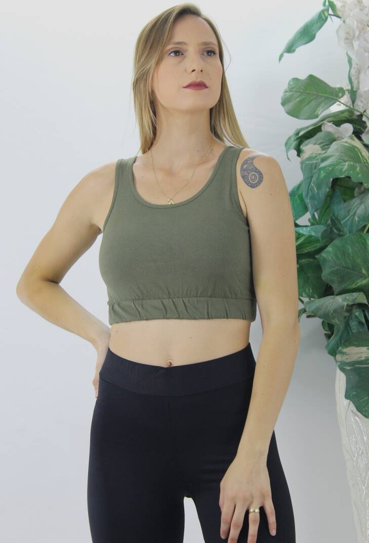 Beli Lastikli Crop Haki - Lks2907.022 - 1