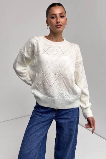 Bisiklet Yaka Baklava Desenli Triko Kazak - 2