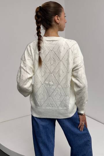 Bisiklet Yaka Baklava Desenli Triko Kazak - 4