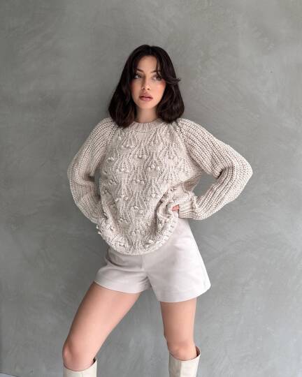 Bisiklet Yaka Bürümcük Detaylı Triko Kazak - 2