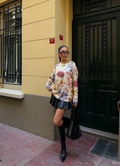 Bisiklet Yaka Desenli Triko Kazak - 2