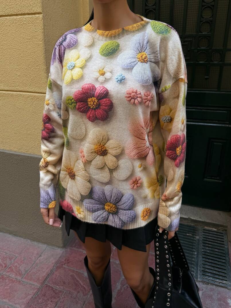 Bisiklet Yaka Desenli Triko Kazak - 3