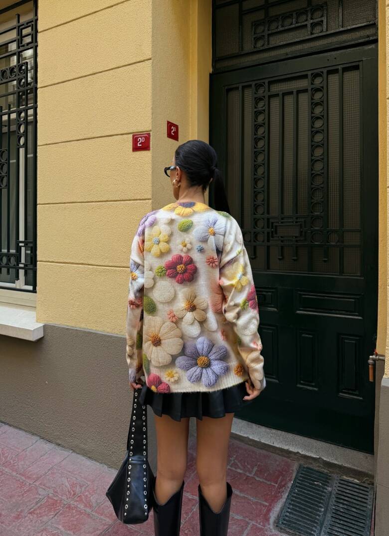 Bisiklet Yaka Desenli Triko Kazak - 5