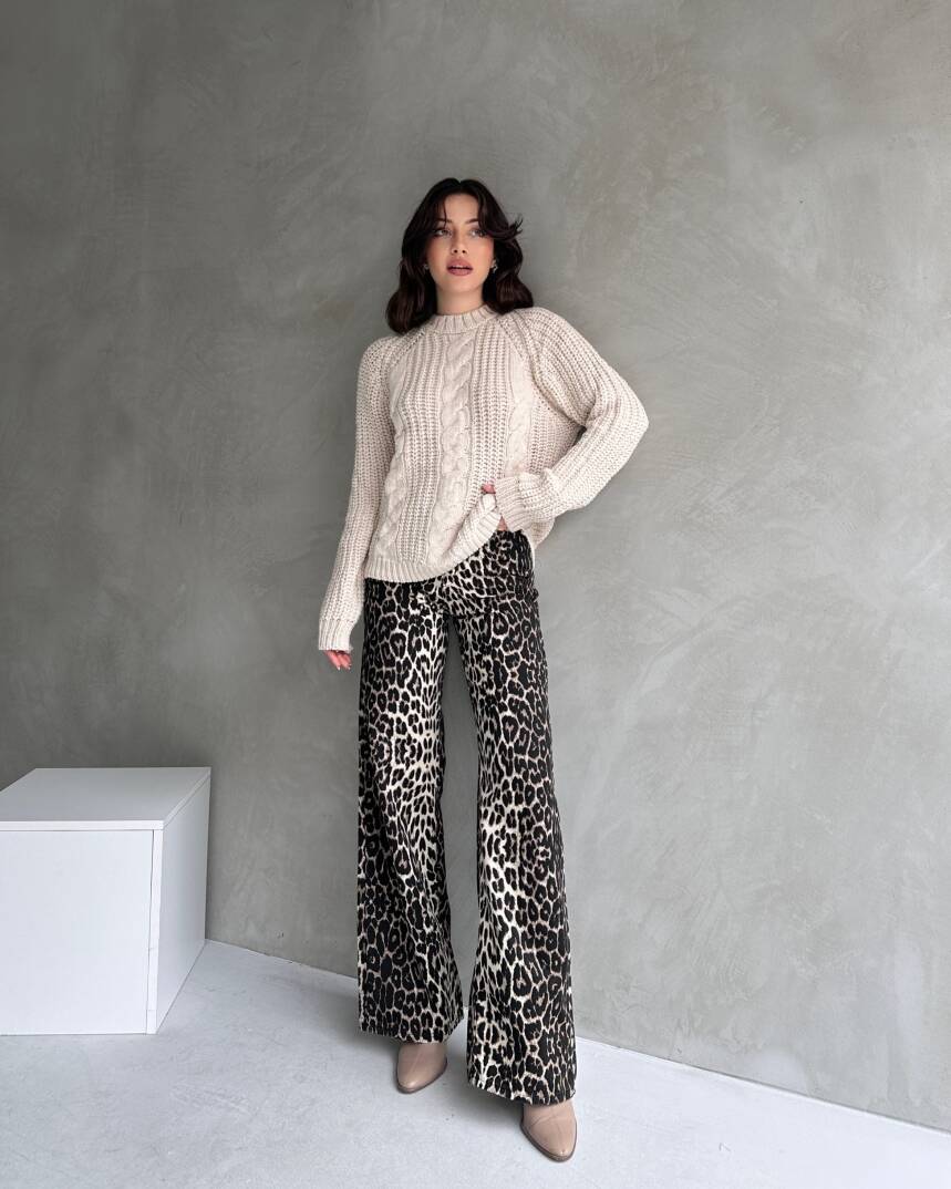 Bisiklet Yaka Örgü Desenli Triko Kazak - 2