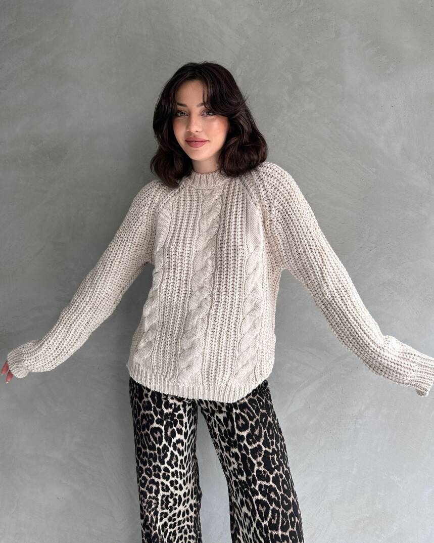 Bisiklet Yaka Örgü Desenli Triko Kazak - 3