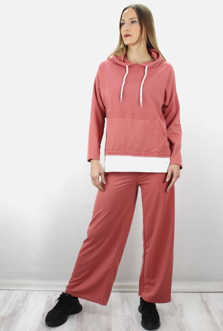 Bol Paça Kapşonlu Eşofman Takımı Pudra - 1908.130. - 1