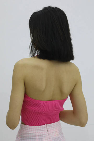 Boyun Geçirmeli Triko Büstiyer Fuşya - P-019915 - 4