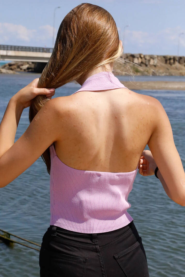 Boyun Geçirmeli Triko Büstiyer Lila - P-019915 - 4