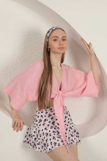 Bürümcük Çiçek Desen Şort Etek-Fuşya - 3