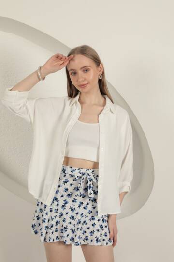 Bürümcük Çiçek Desen Şort Etek-Saks - 2