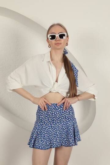 Bürümcük Papatya Desen Şort Etek-Saks - 3