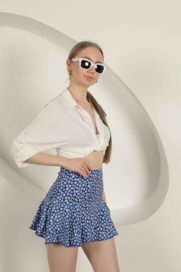 Bürümcük Papatya Desen Şort Etek-Saks - 5