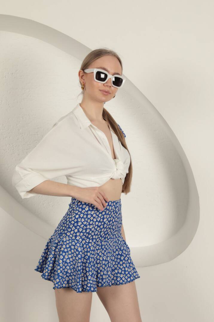 Bürümcük Papatya Desen Şort Etek-Saks - 5