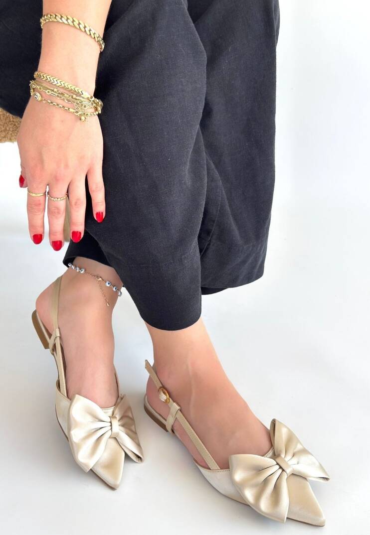 Cenya Bej Saten Babet Ayakkabı - 1