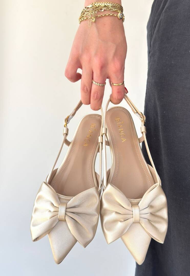 Cenya Bej Saten Babet Ayakkabı - 2